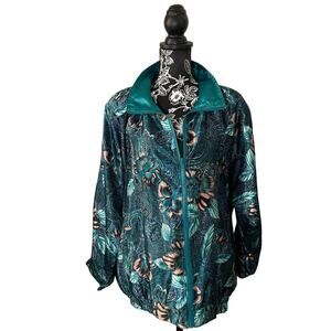 RAFAEL Reversible Floral Satin Bomber Track Jacket Windbreaker 90s Retro Medium